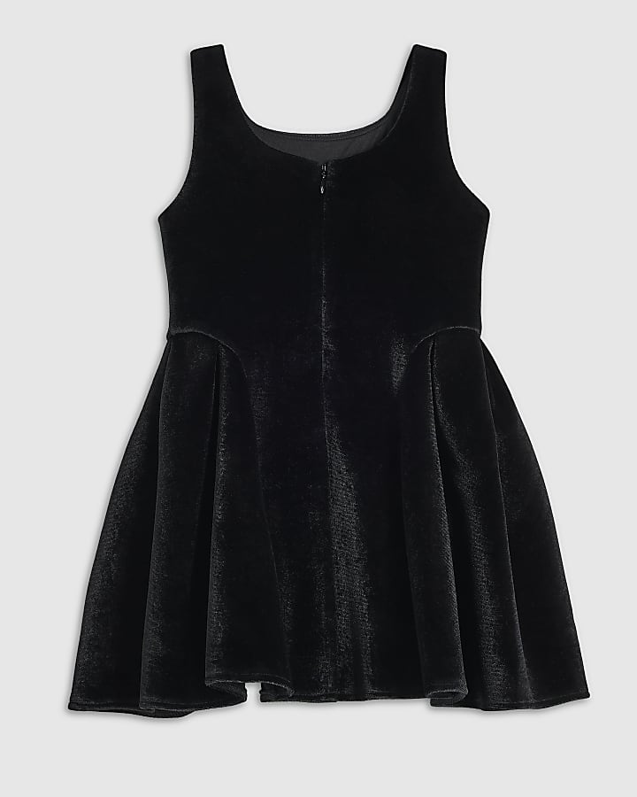 Mini Girls Black Velvet Bow Skater Dress