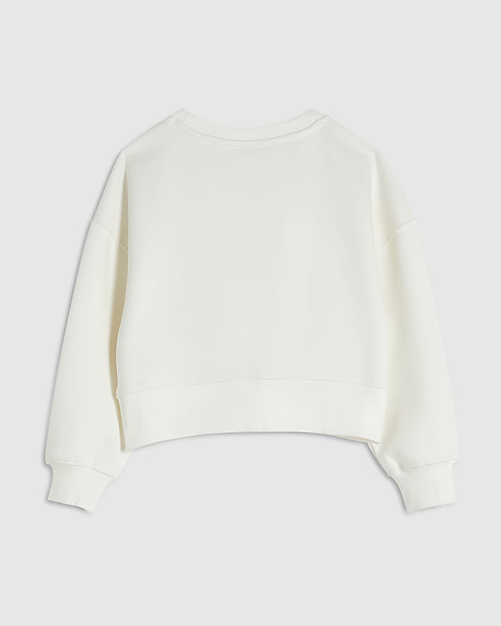 Girls Cream Icon Embellished Sweatshirt