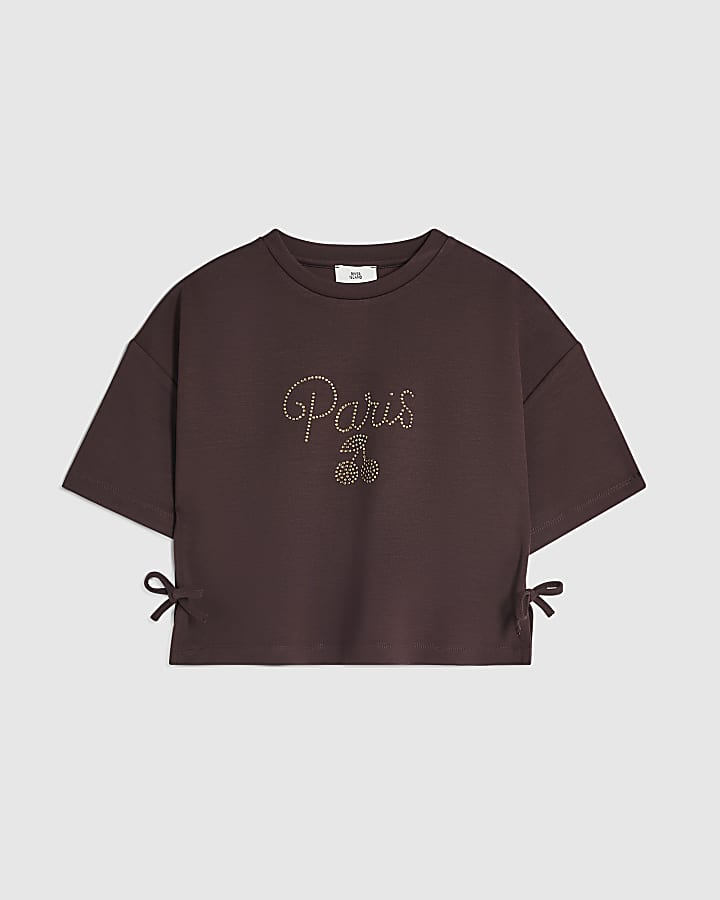 Girls Brown Paris Cherry Bow T-Shirt