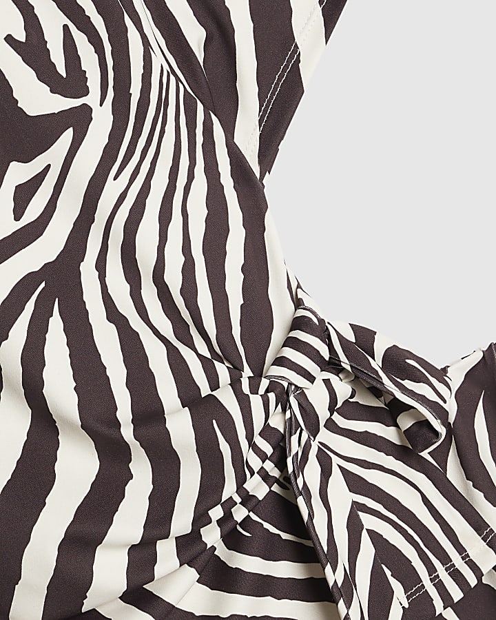 Girls White Zebra Print Tie Side T-Shirt Set