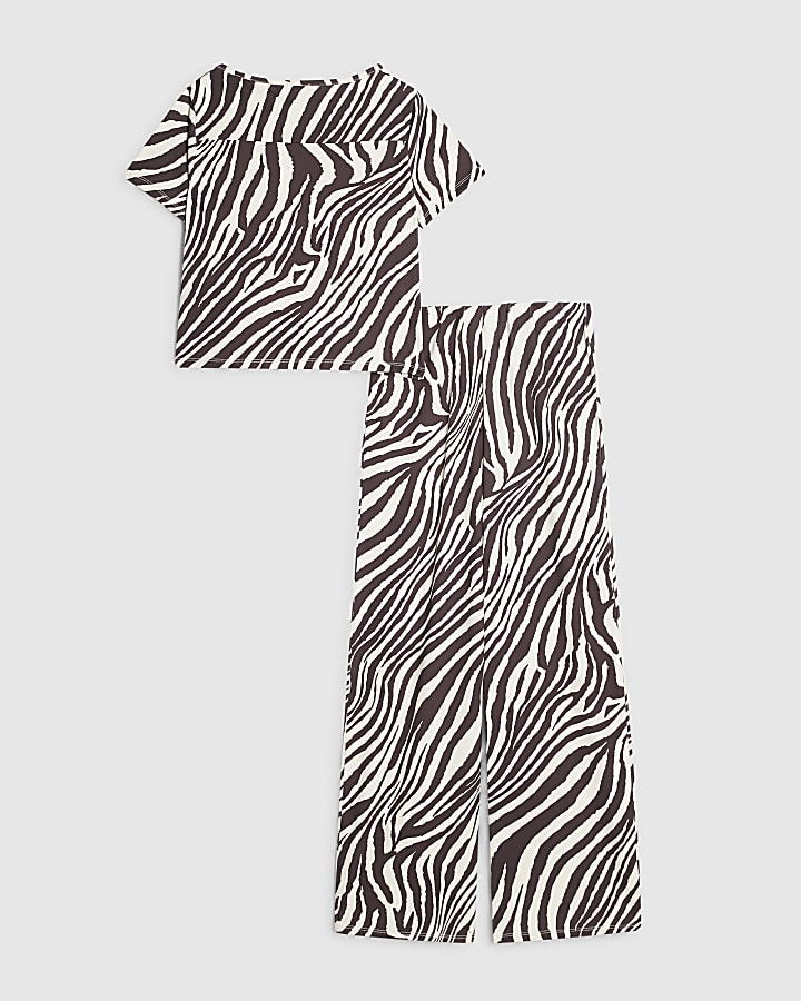 Girls White Zebra Print Tie Side T-Shirt Set