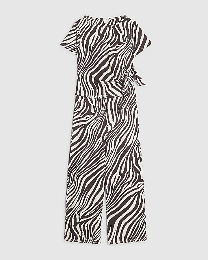 Girls White Zebra Print Tie Side T-Shirt Set