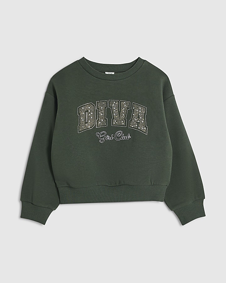 Girls Green Diva Embellished Sweatshirt