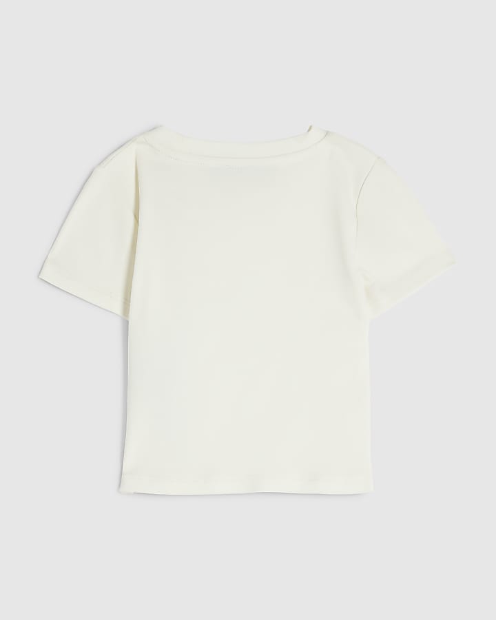 Girls Cream Iconic Vibe Embellished T-shirt