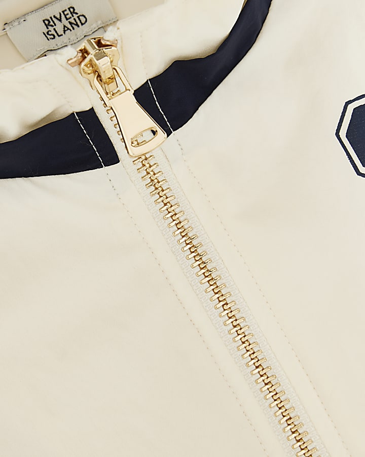 Girls Cream Blocked Funnel Bomber Jacket
