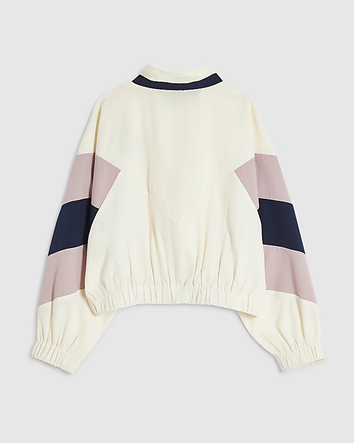 Girls Cream Blocked Funnel Bomber Jacket