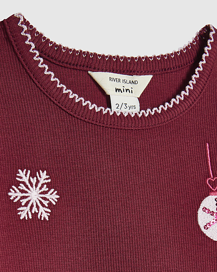 Mini Girls Red Rib Sequin Icon T-Shirt