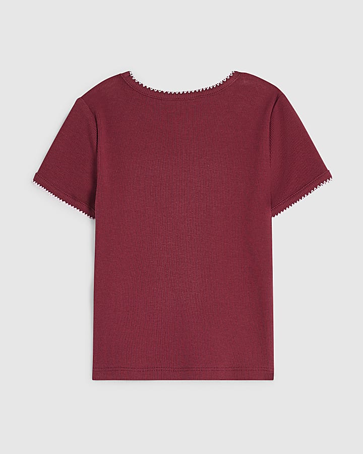 Mini Girls Red Rib Sequin Icon T-Shirt