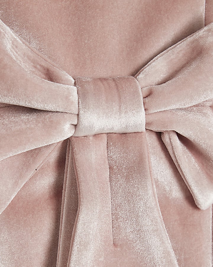 Girls Pink Velvet Bow Skater Dress