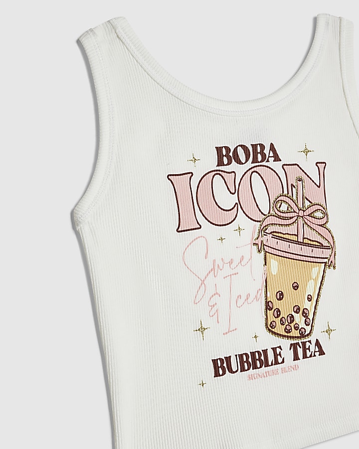 Girls White Boba Icon Tank Top