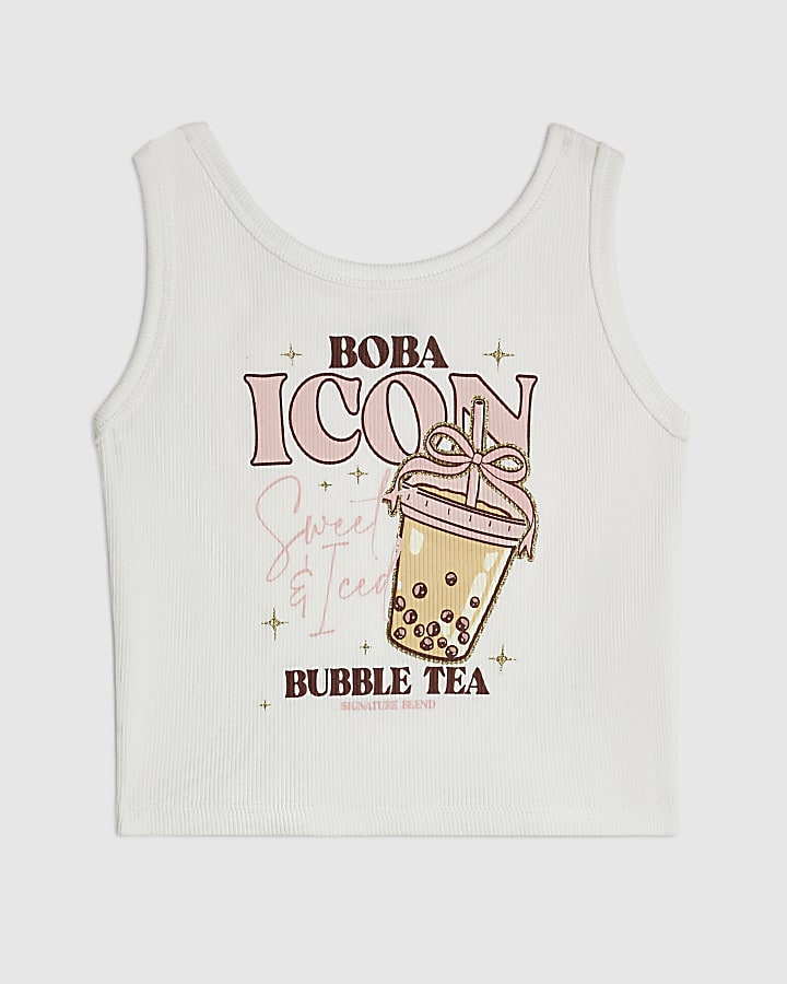 Girls White Boba Icon Tank Top