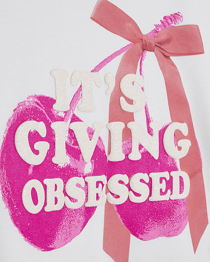 Girls White Giving Obsessed Cherry T-Shirt