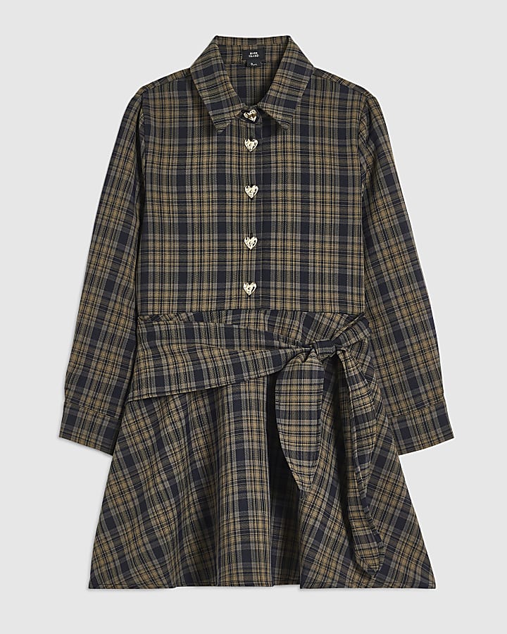 Girls Blue Check Shirt Tie Dress