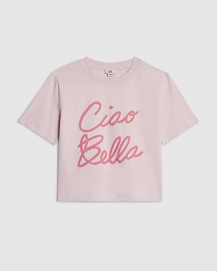 Girls Pink Ciao Bella Cropped T-Shirt