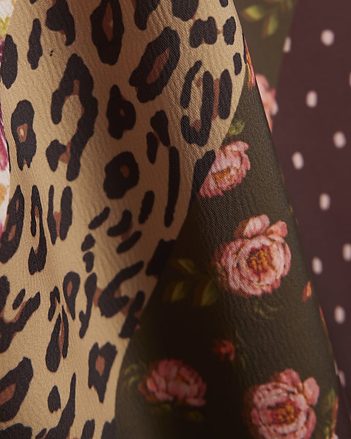 Girls Brown Leopard Print Satin Trousers
