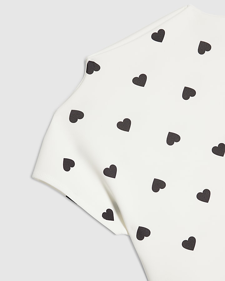Girls White Premium Heart Dot Prom Dress