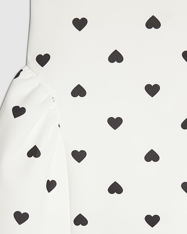 Girls White Premium Heart Dot Prom Dress
