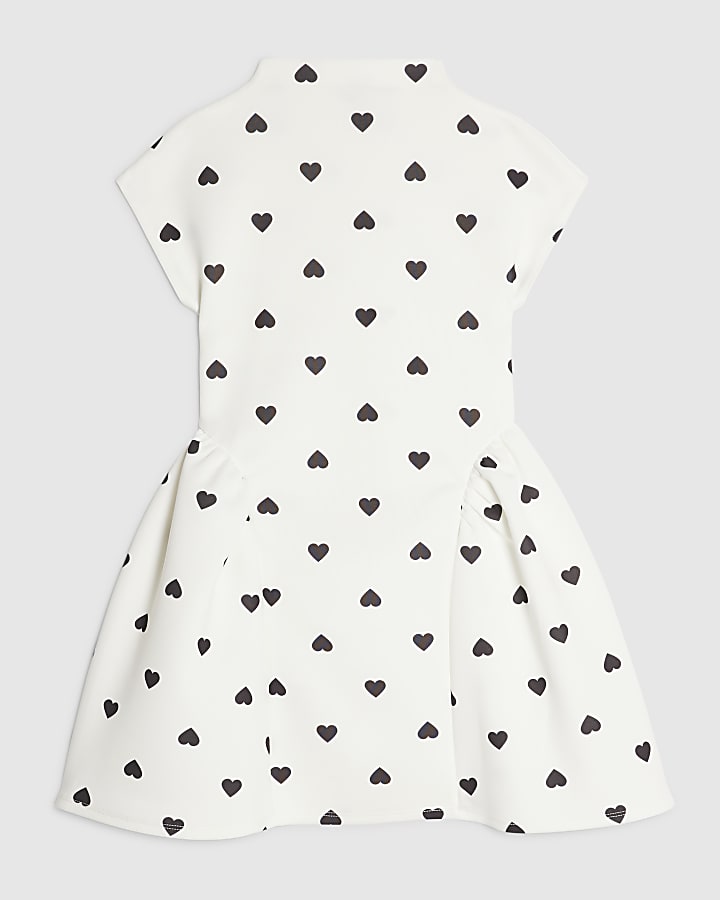 Girls White Premium Heart Dot Prom Dress