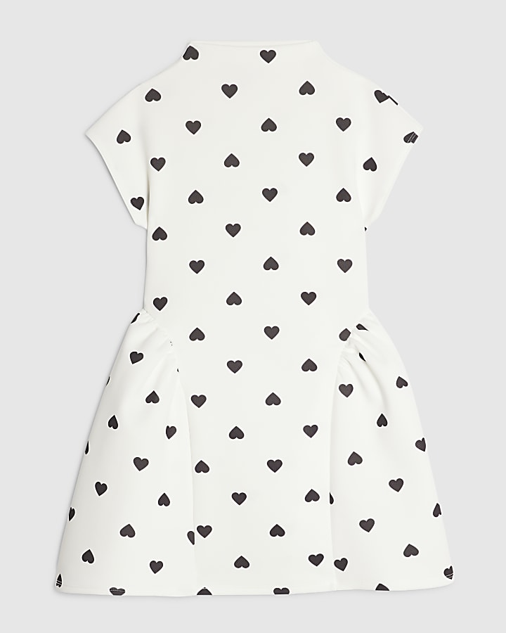 Girls White Premium Heart Dot Prom Dress