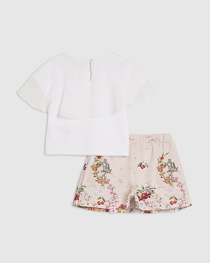 Mini Girls Pink Top And Floral Skirt Set