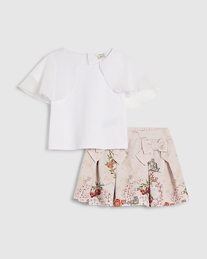 Mini Girls Pink Top And Floral Skirt Set