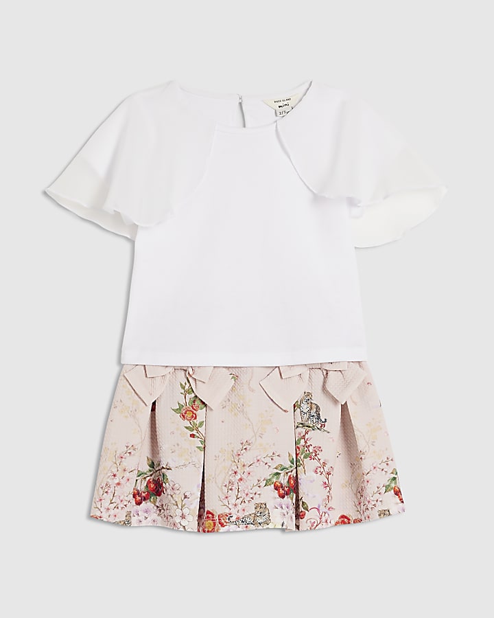 Mini Girls Pink Top And Floral Skirt Set