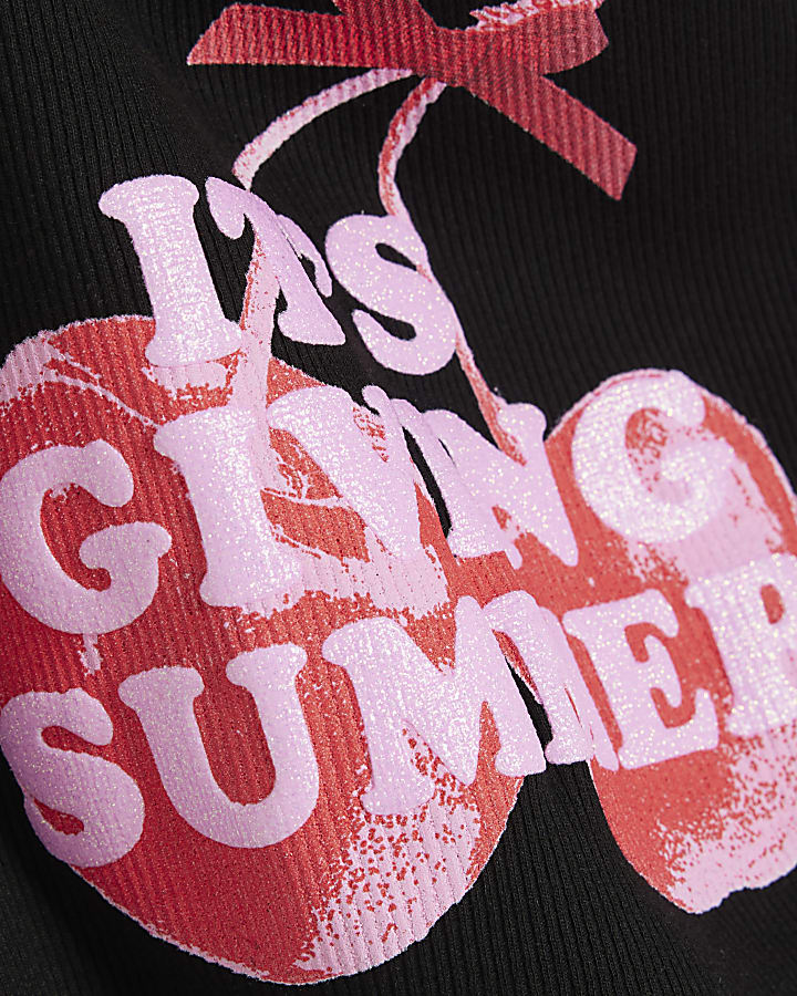 Girls Black Giving Summer Stitch Tank Top