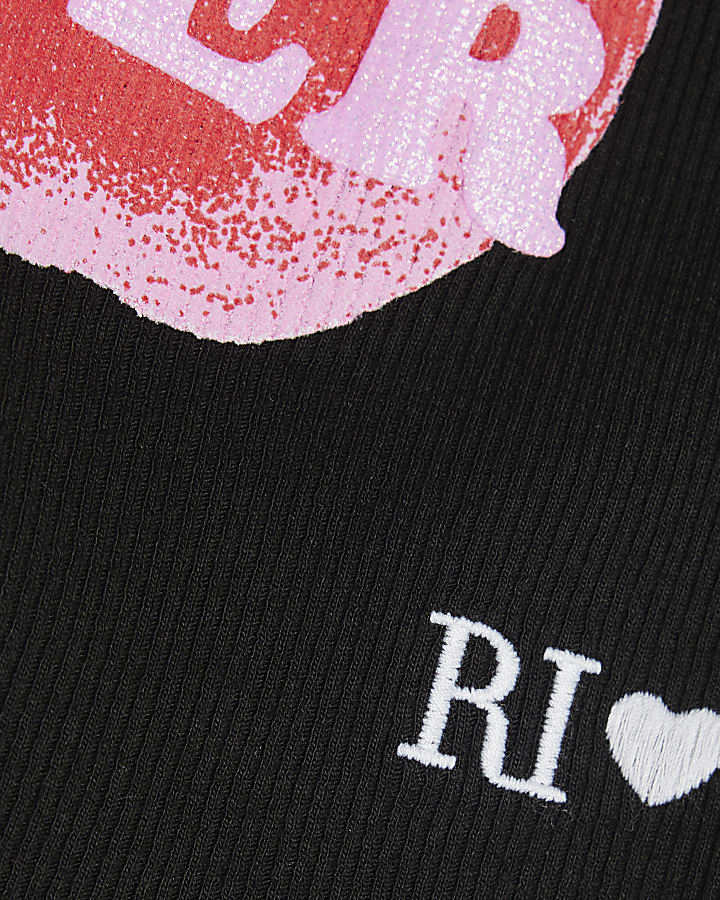 Girls Black Giving Summer Stitch Tank Top