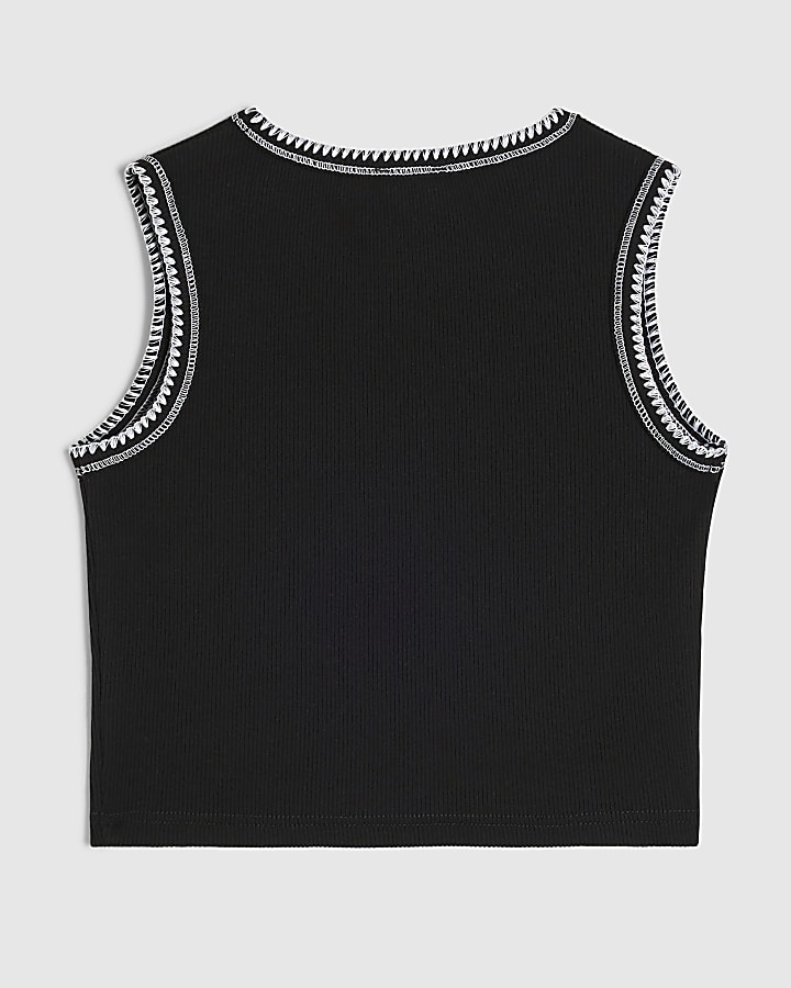 Girls Black Giving Summer Stitch Tank Top