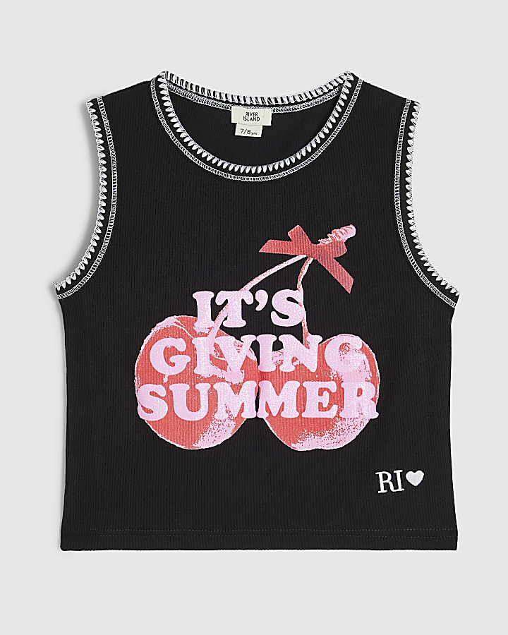 Girls Black Giving Summer Stitch Tank Top