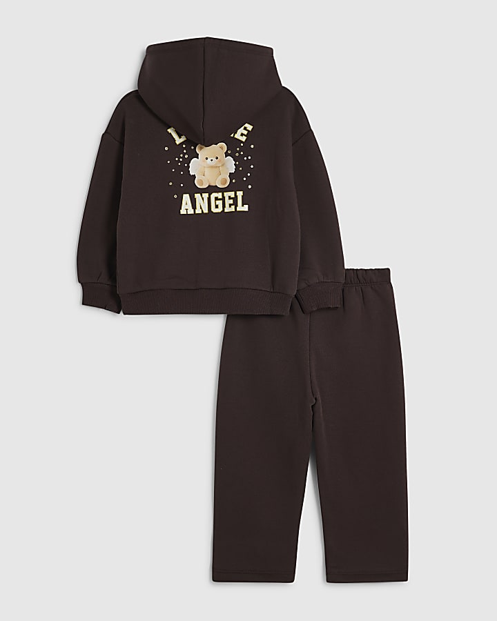 Mini Girls Brown Little Angel Zip Through Set