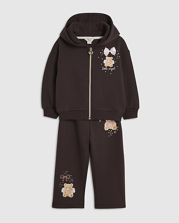 Mini Girls Brown Little Angel Zip Through Set