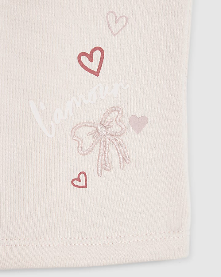 Mini Girls Pink Bow Zip Thru Hoodie Set