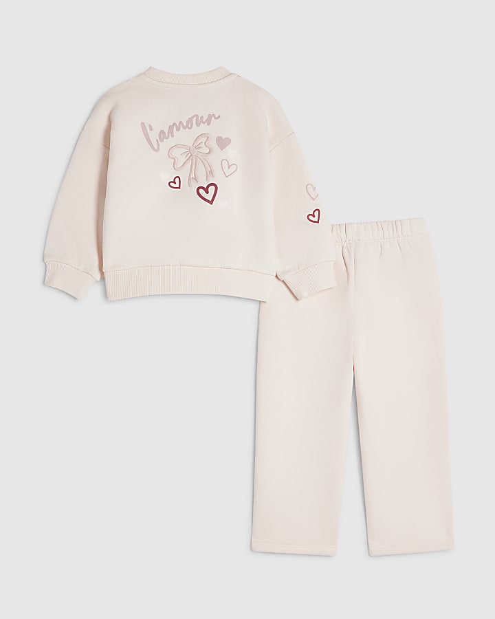 Mini Girls Pink Bow Zip Thru Hoodie Set