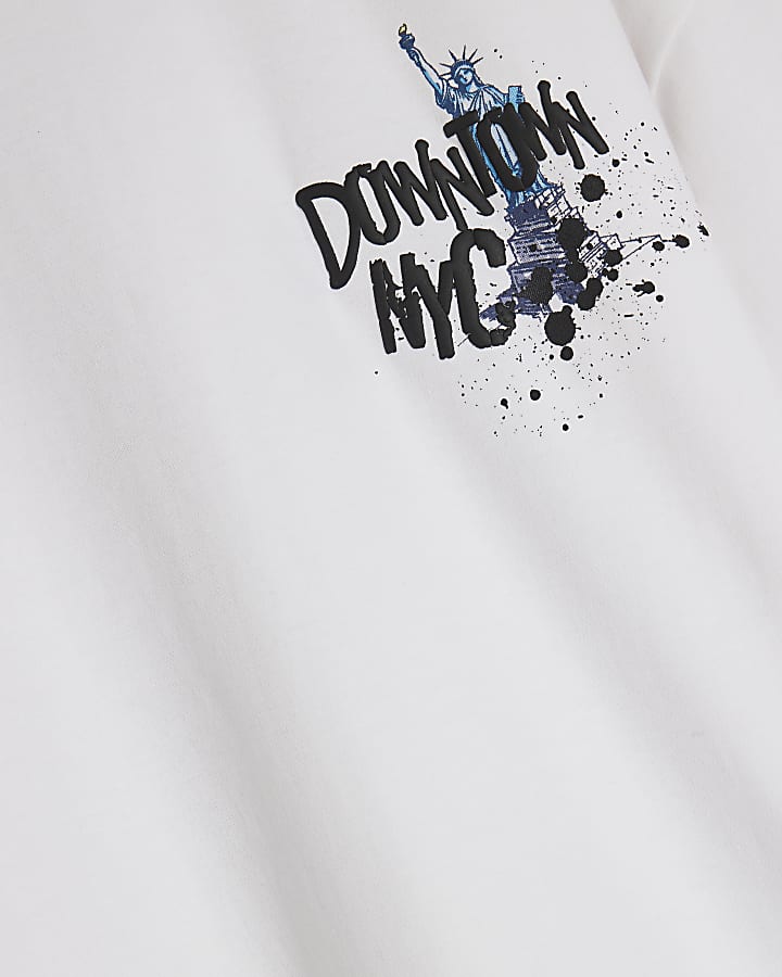 Boys White New York T-Shirt And Jeans Set