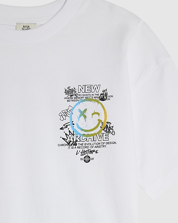 Boys White Graffiti And Jeans Set