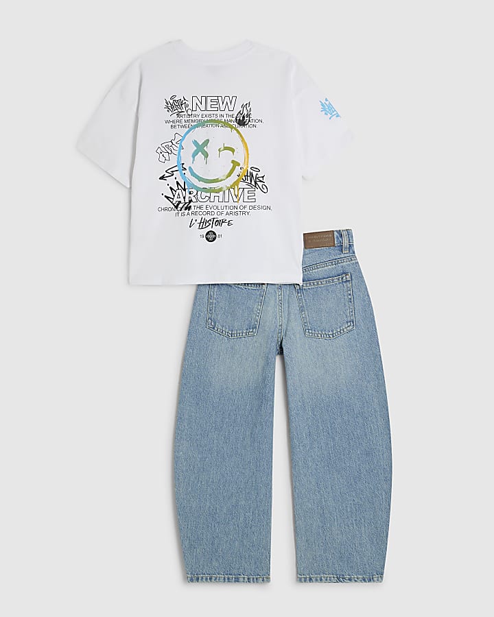 Boys White Graffiti And Jeans Set