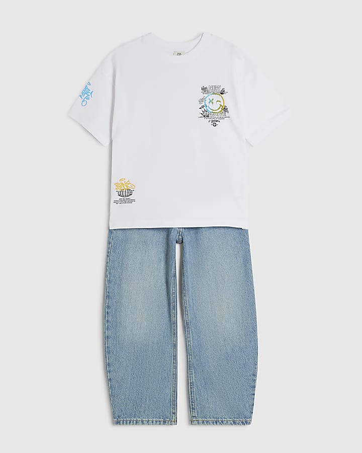 Boys White Graffiti And Jeans Set