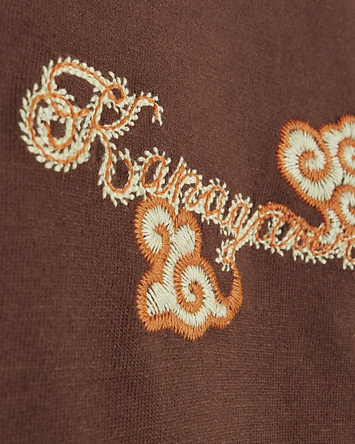 Boys Brown Embroidered Dragon T-Shirt Set