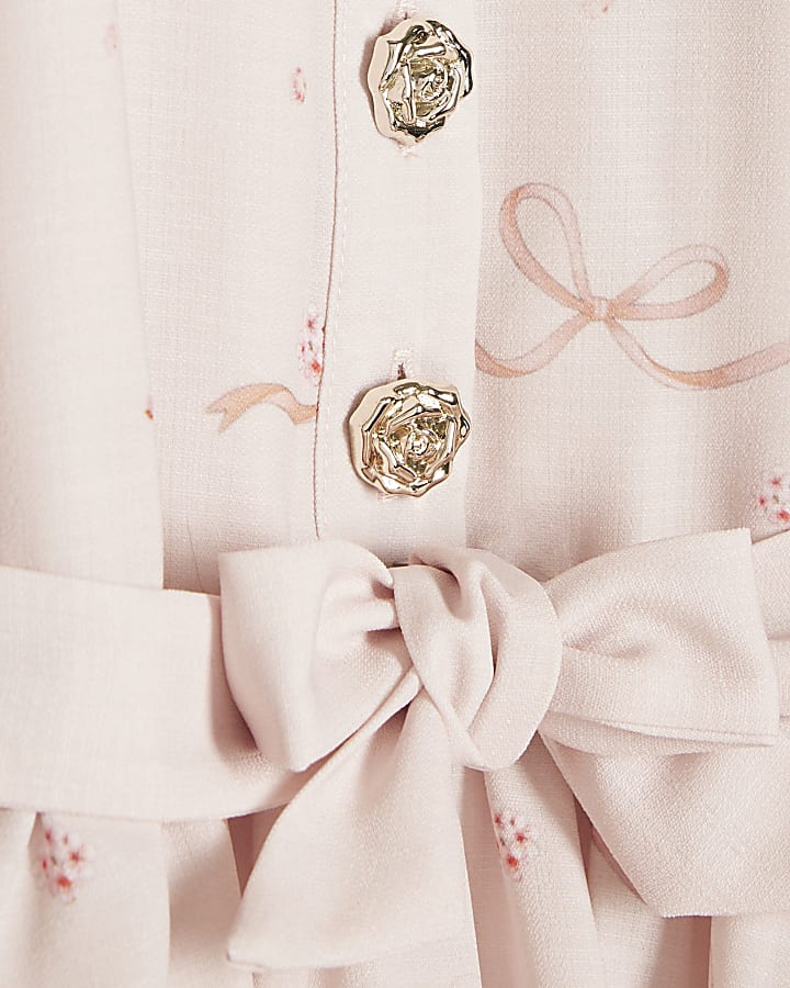Mini Girls Pink Floral Print Shirt Dress