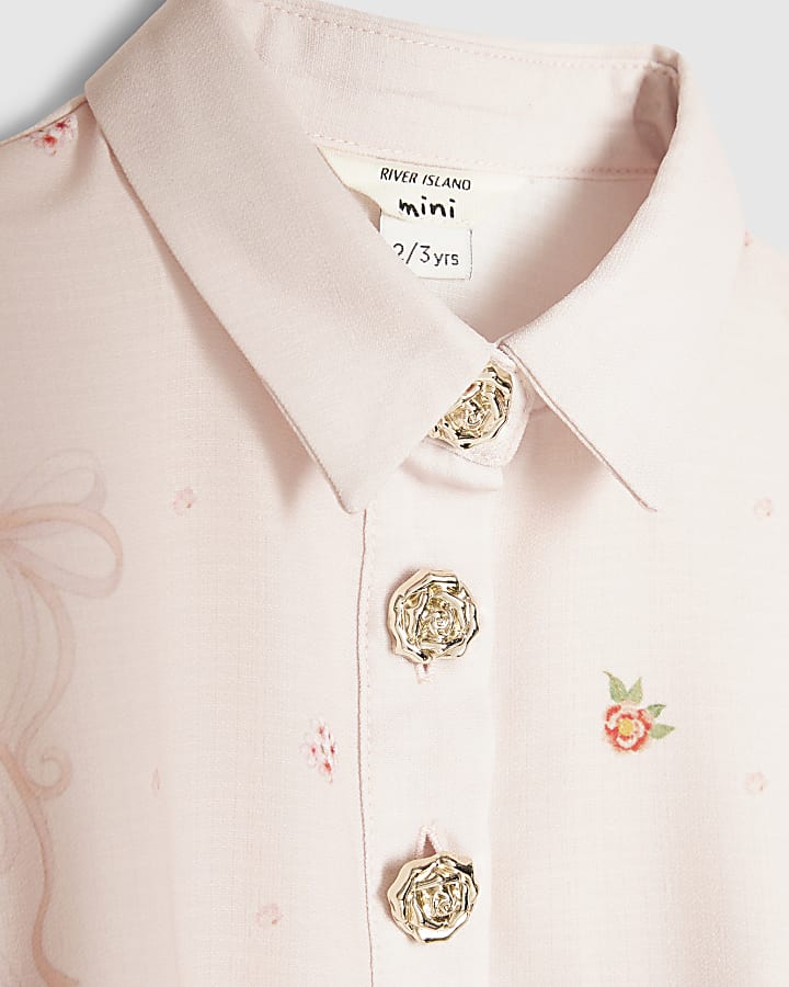 Mini Girls Pink Floral Print Shirt Dress
