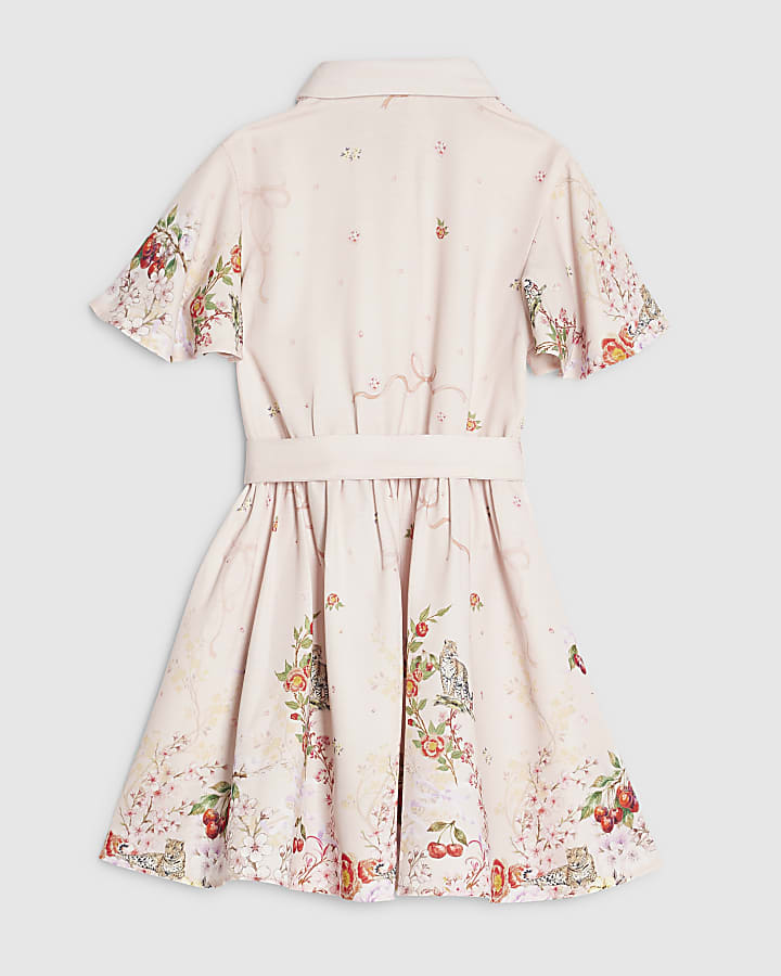 Mini Girls Pink Floral Print Shirt Dress