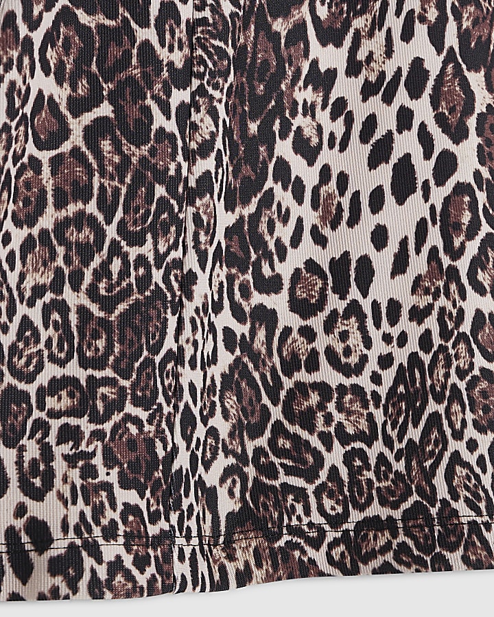Girls Brown Leopard Print Toggle Mini Dress
