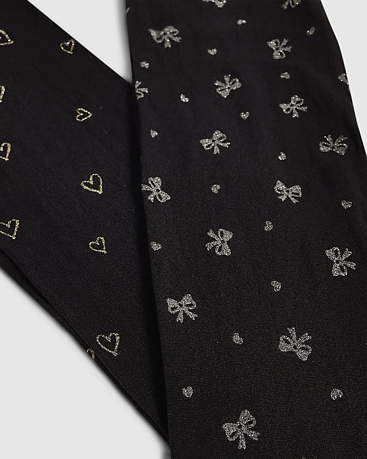 Girls Black Glitter Bow Pack Of 2 Tights
