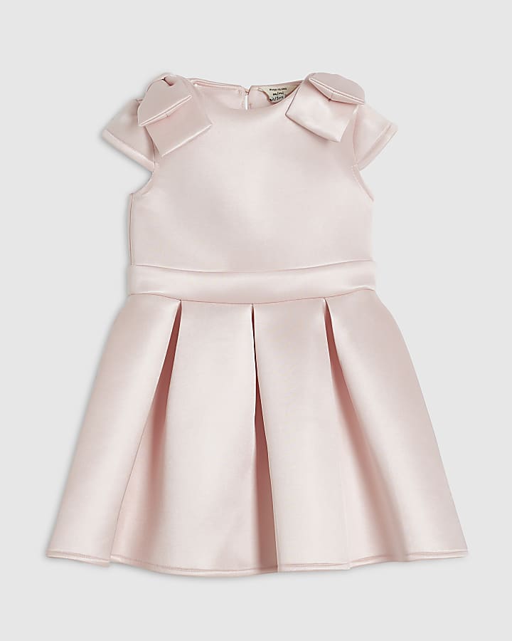 Mini Girls Pink Satin Bonded Dress