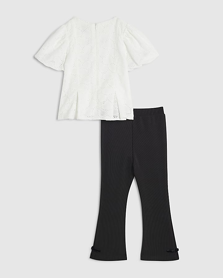 Mini Girls White Lace Top Ponte Leggings Set