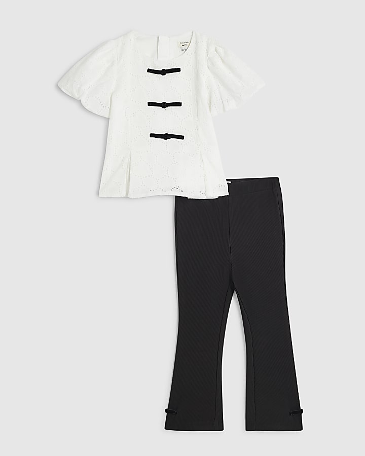 Mini Girls White Lace Top Ponte Leggings Set