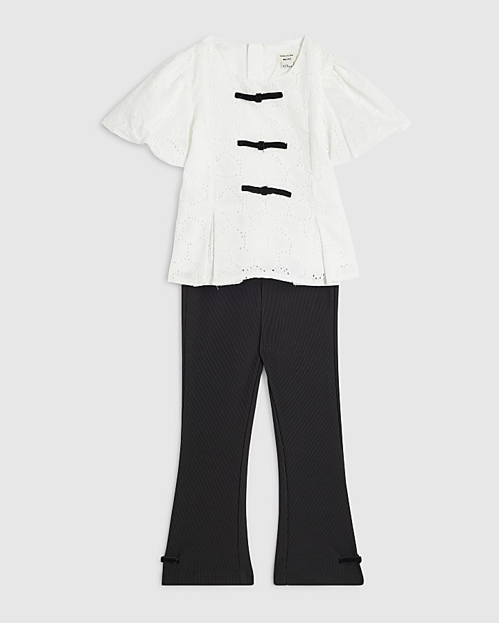 Mini Girls White Lace Top Ponte Leggings Set