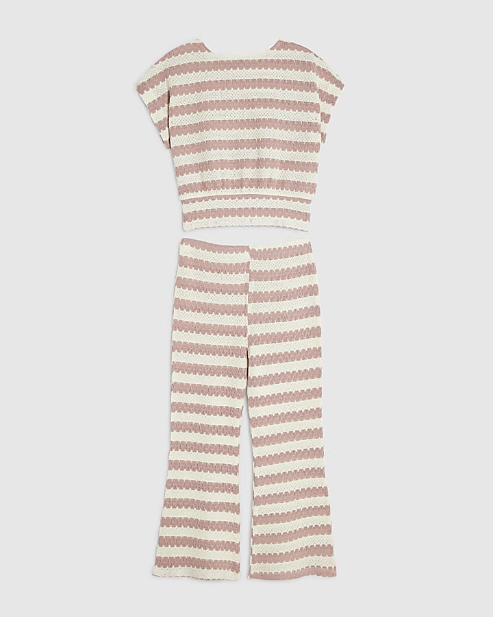 Girls Pink Stripe T-Shirt Set