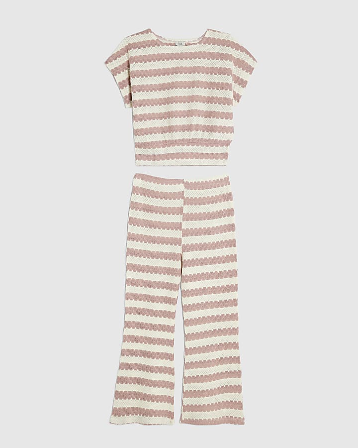 Girls Pink Stripe T-Shirt Set